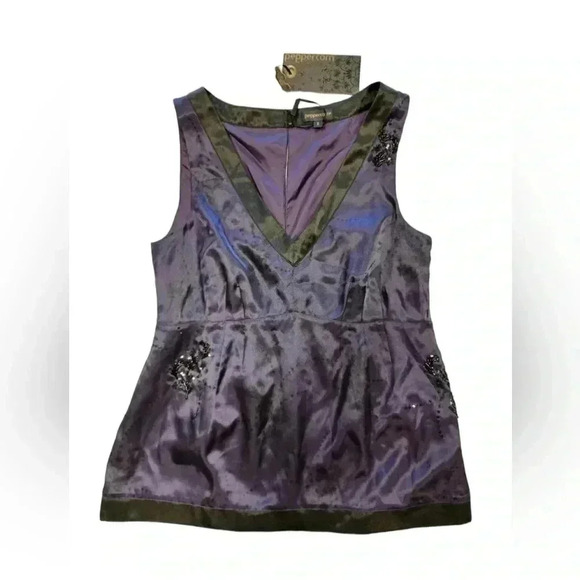 Peppercorn Purple & Black Beaded  Sequins Sleeveless Top Size Small - Picture 3 of 9